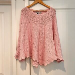 NWT Storybook Knits Pink Beaded Poncho Dazzling Handknit Women's One Size 90s
